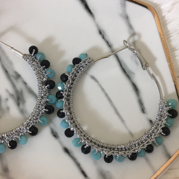 Hoop earrings silver blue and black - Picture 2 of 8